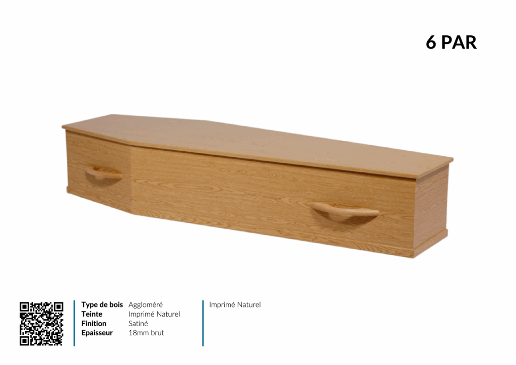 Cercueil en bois aggloméré fini satiné naturel
