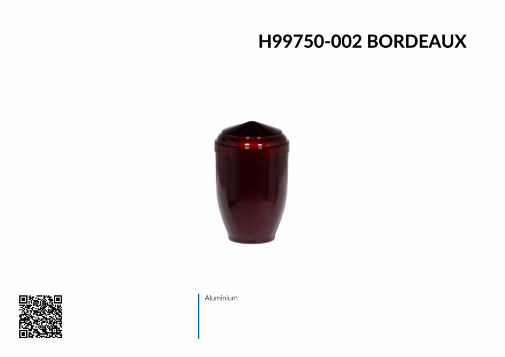 Urne funéraire rouge bordeaux en aluminium.