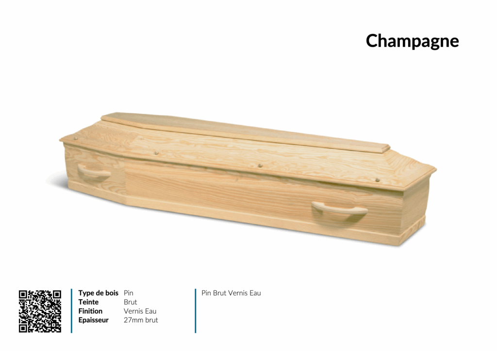 Cercueil en pin brut avec vernis à l'eau.