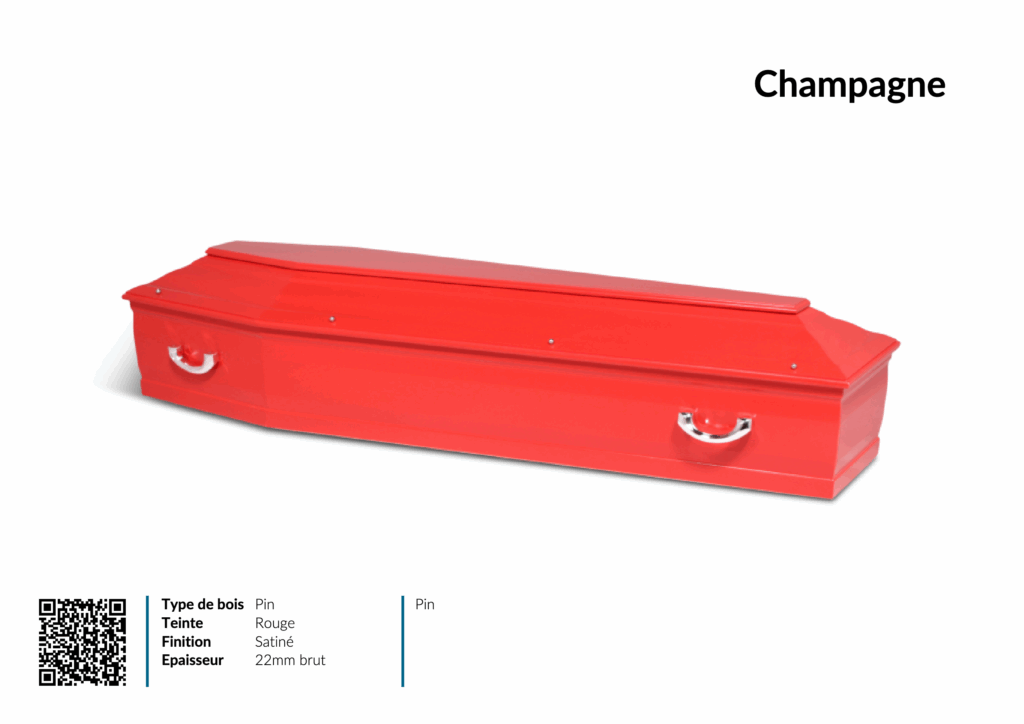 Cercueil rouge en pin satiné, modèle Champagne.