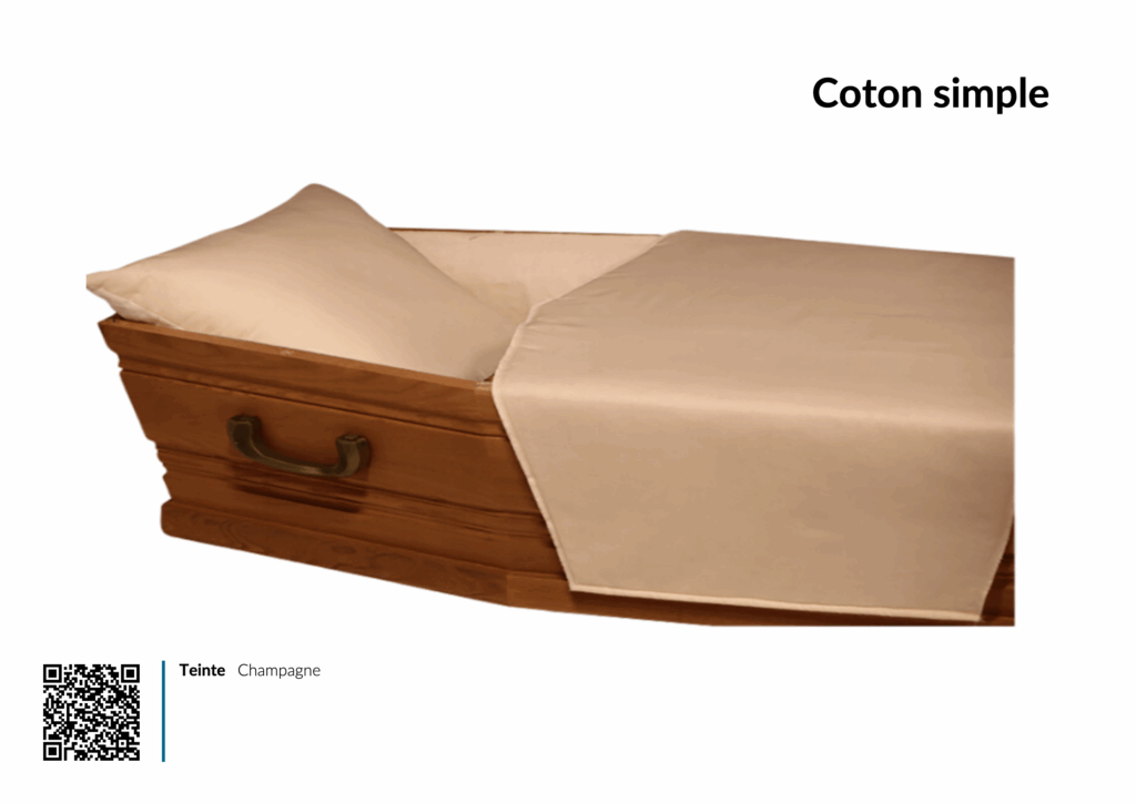 Cercueil en bois avec literie coton simple.