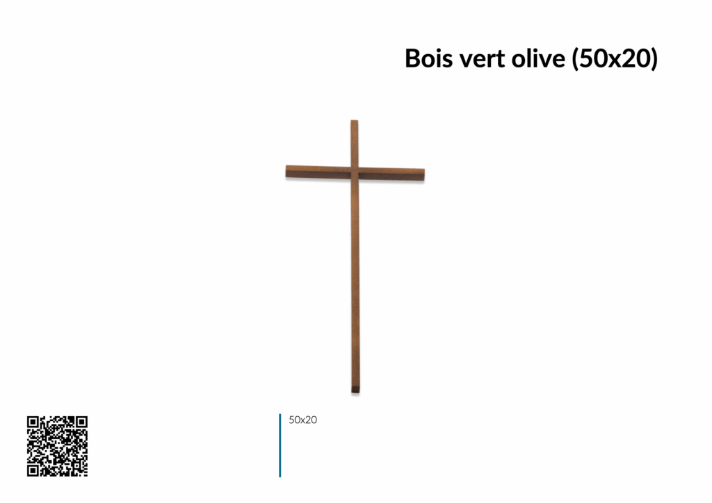 Croix en bois vert olive, dimensions 50x20.