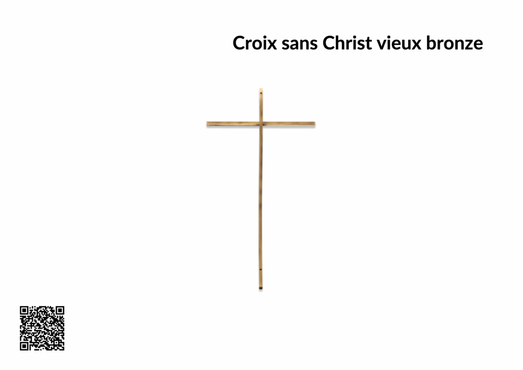 Croix en bronze sans Christ sur fond blanc.