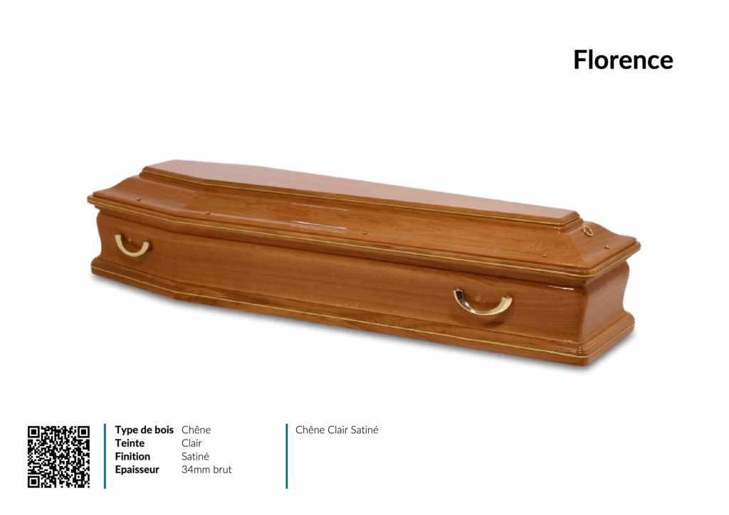 Cercueil en chêne clair satiné, modèle Florence.
