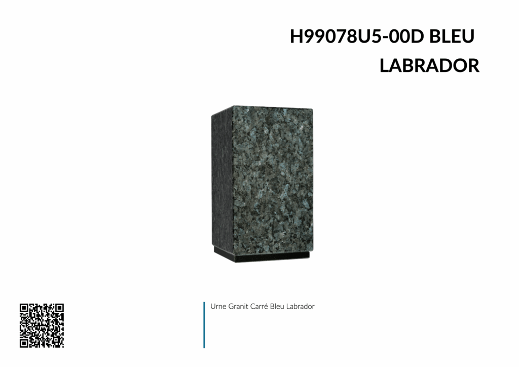 Urne funéraire granit bleu Labrador, design moderne.