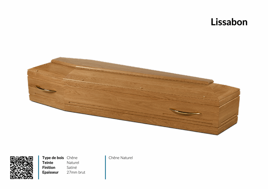 Cercueil en chêne naturel, finition satinée.