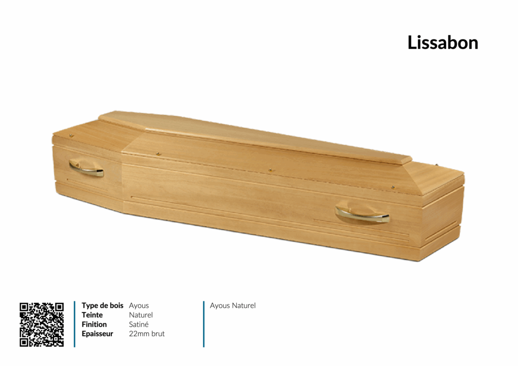 Cercueil en bois ayous naturel et satiné.