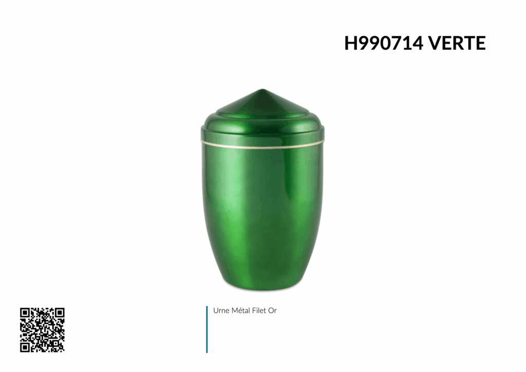 Urne funéraire verte métallique, design moderne