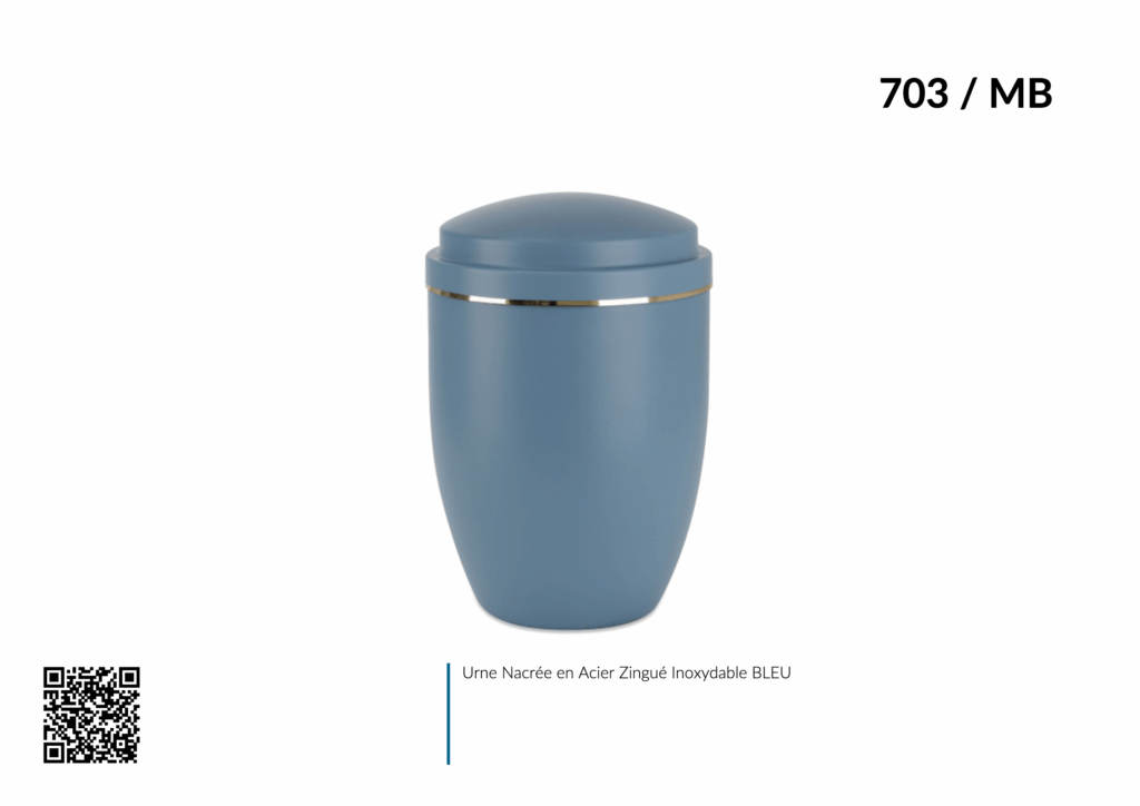 Urne bleue en acier inoxydable zingué.