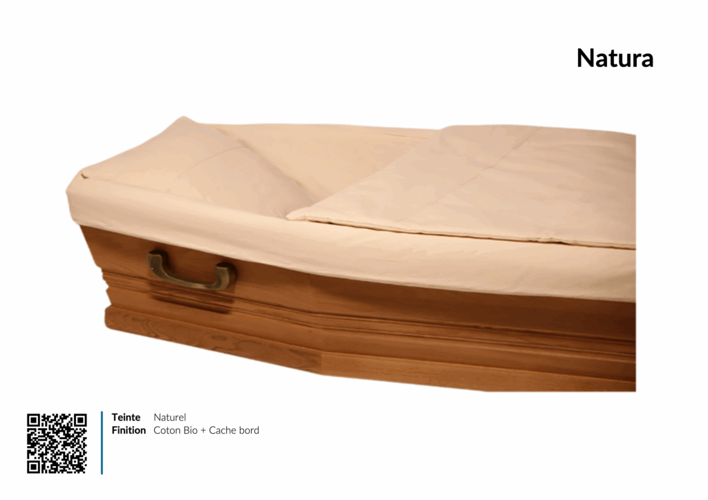 Cercueil en bois avec revêtement coton bio.