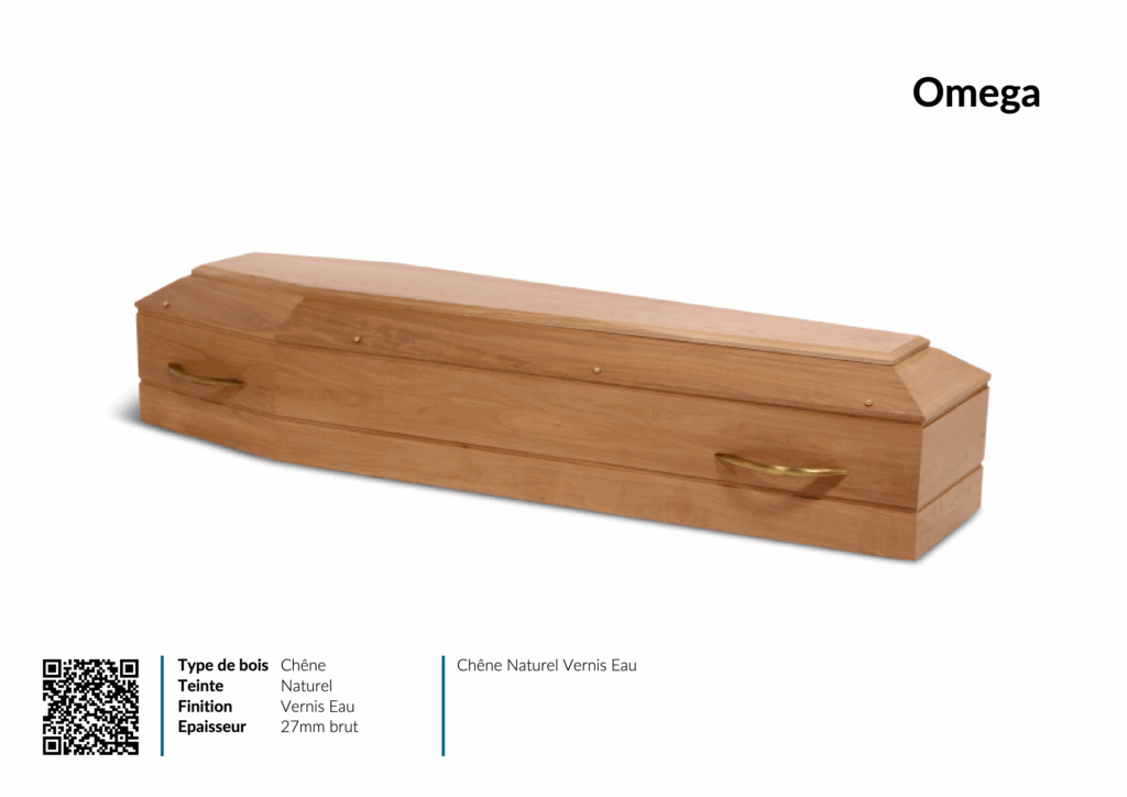 Cercueil chêne naturel, finition vernis.