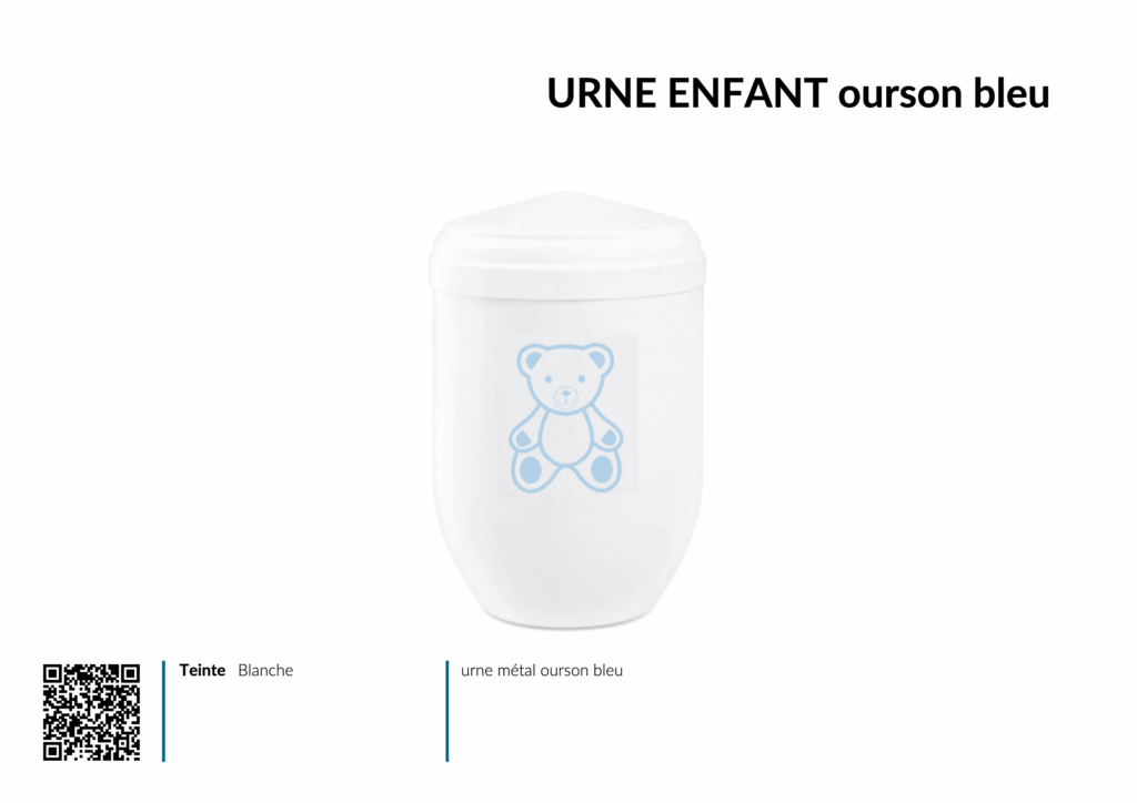 Urne enfant blanche avec ourson bleu
