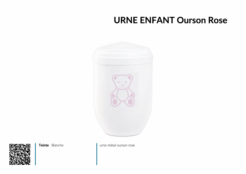 Urne enfant ourson rose en métal blanc