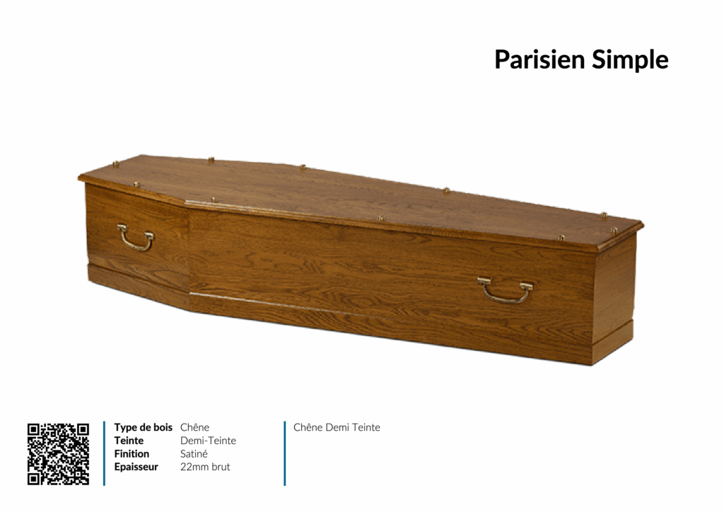 Cercueil en chêne simple finition satinée.