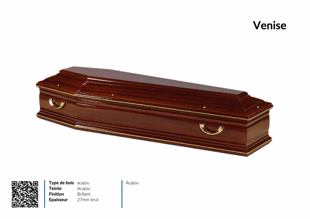 Cercueil en acajou brillant, modèle Venise.