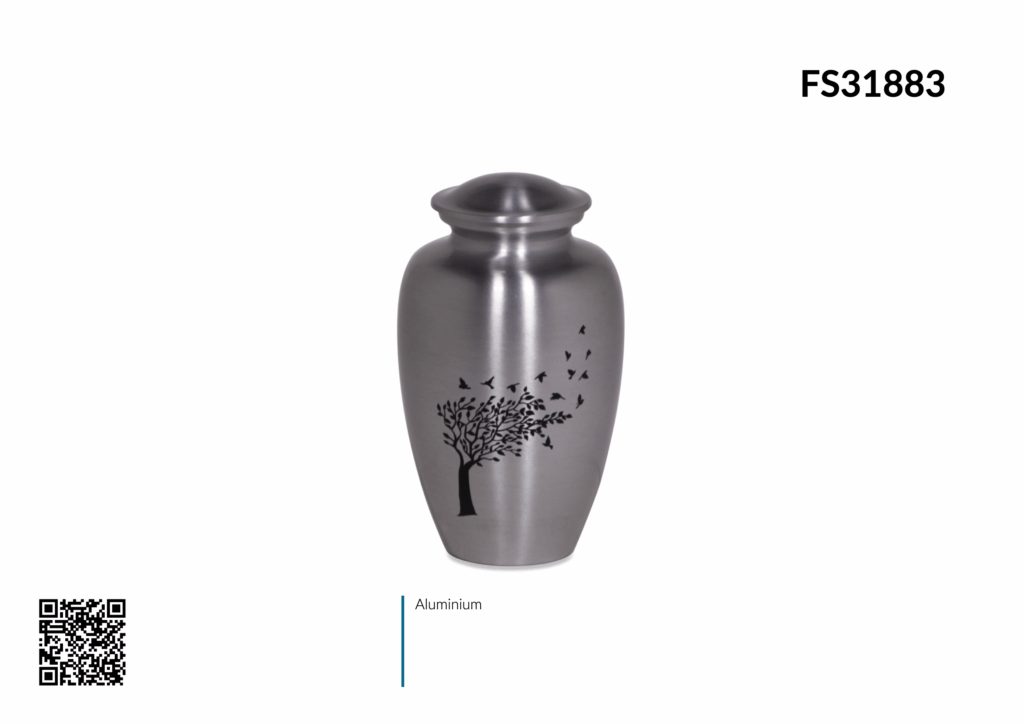 Urne funéraire en aluminium avec motif d'arbre.